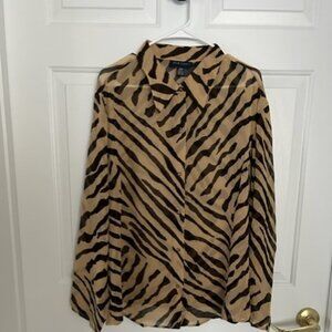 ANNE KLEIN II WOMENS TOP - 100 % SILK BROWN ZEBRA PRINT TOP - 24W